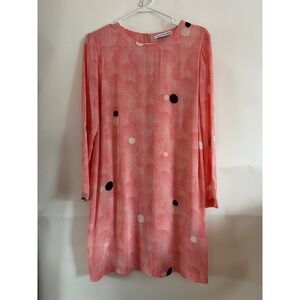 Rodebjer Candice Moons Coral Pink Polka Dot Shift Dress Long Sleeve Mini Size M
